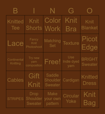 Nizzy's 2024 Knitting Bingo Card