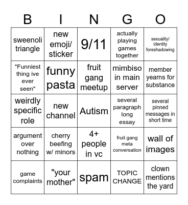 Fruit Gang Bingo Card