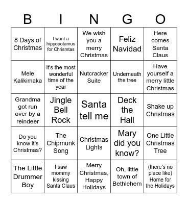 Holiday Songs Bingo Card