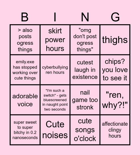 Emily Bingo Card