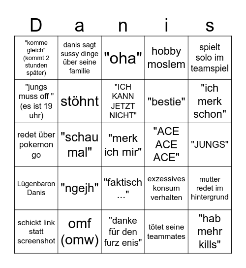 Danis Bingo Card