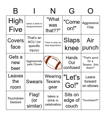 Erin's Football Bingo Card