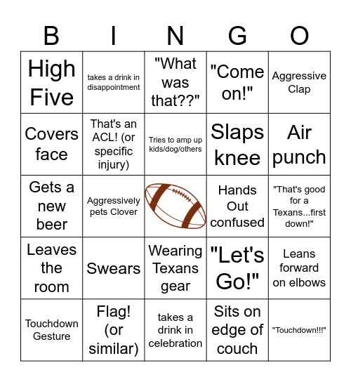 Erin's Football Bingo Card