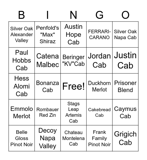 Winego Bingo Card