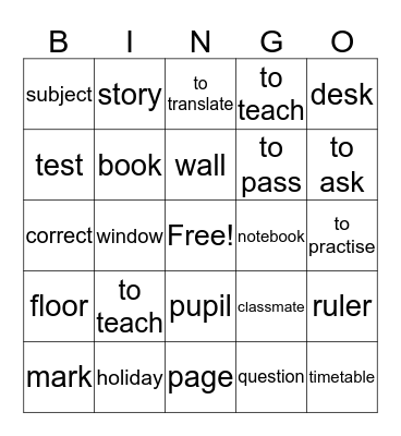 SCHOOL Bingo Card