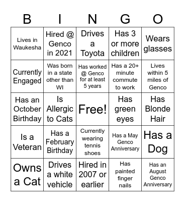 Genco Get to Know... Bingo Card