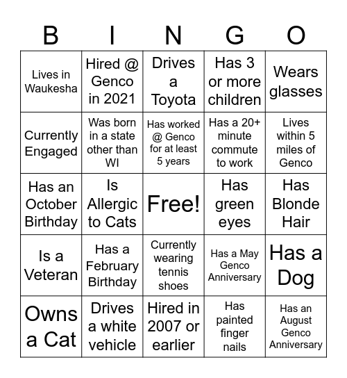 Genco Get to Know... Bingo Card