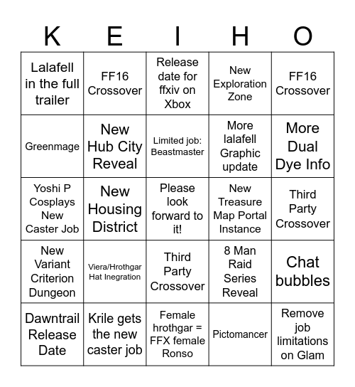 Dawntrail Keynote Bingo Card