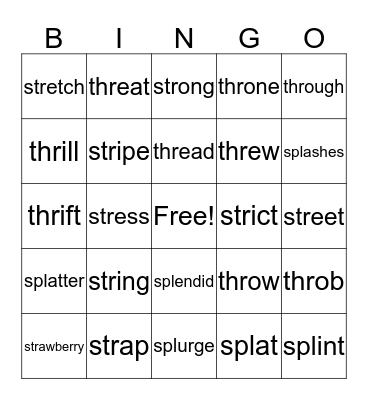 Three Letter Blends Bingo Card