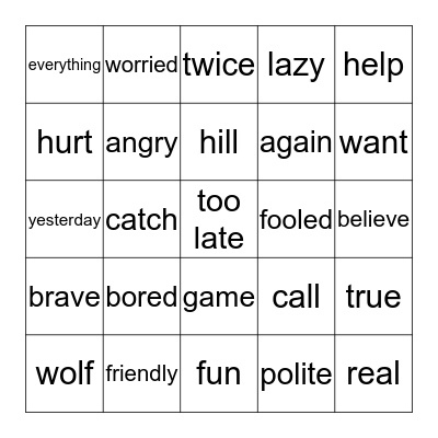 The Boy Who Cried Wolf Bingo Card