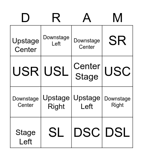 STAGE DIRECTIONS Bingo Card