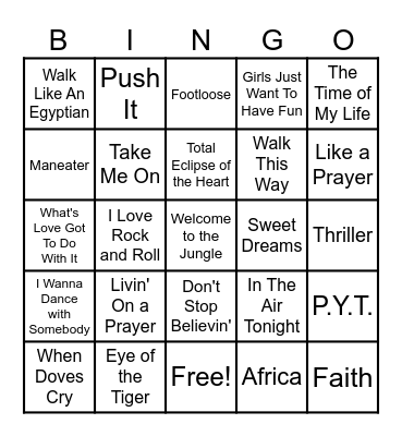 Way Bitchin' 80's Bingo Card
