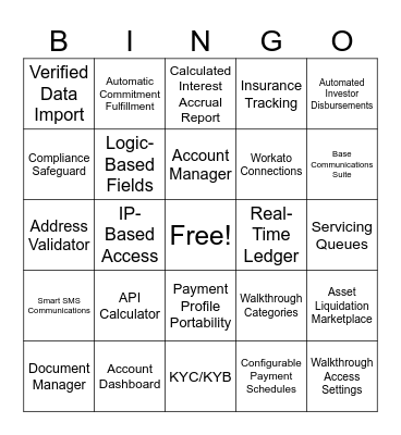 Feature Names Bingo Card