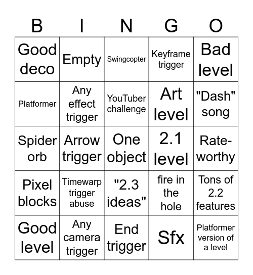 Geometry Dash 2.2 Recent Tab Bingo Card