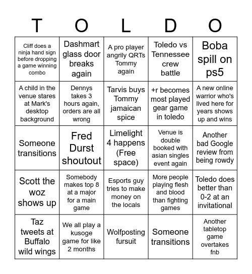 Toledo Locals 2024 Bingo Card