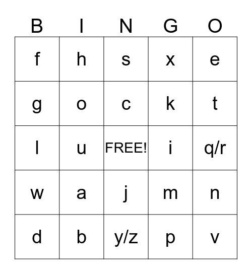 Letter Sounds Bingo Card