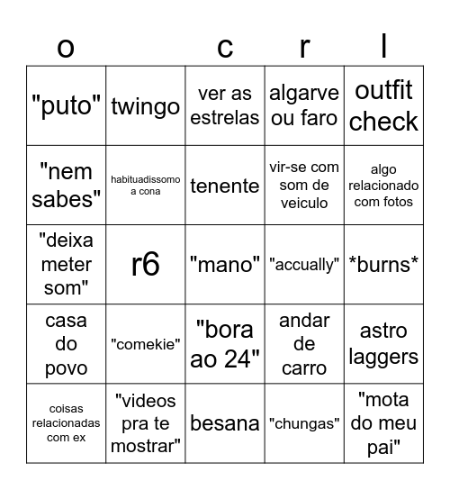 BINGO JAO Bingo Card