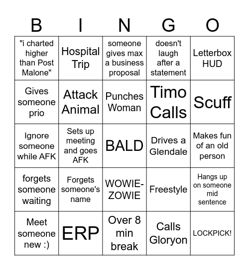 MOONMOON RP Bingo Card