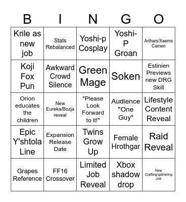 Fan Fest Bingo Card