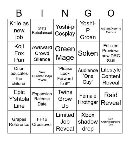 Fan Fest Bingo Card