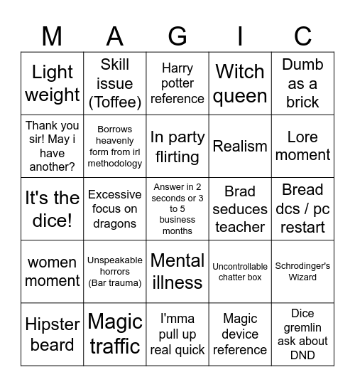 Magic rasim bingo Card