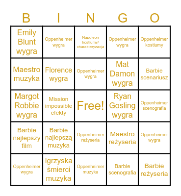 Oskary i Złote globy Bingo Card