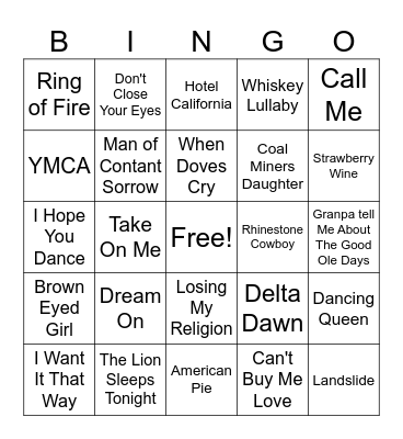 Song Bingo Card