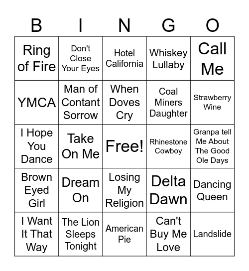 Song Bingo Card