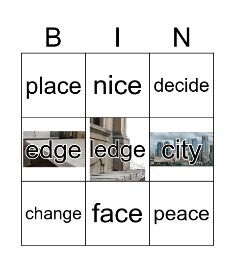 Soft "c", "g" and "dge" words Bingo Card