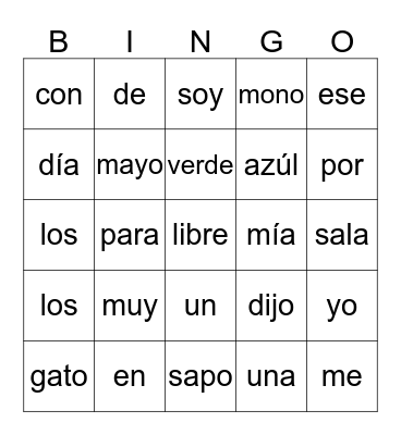 Palabras de uso frecuente Bingo Card