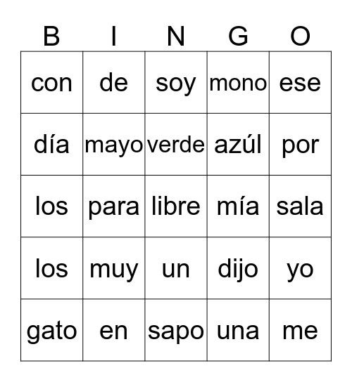 Palabras de uso frecuente Bingo Card