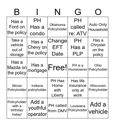Team Cole Bingo Card