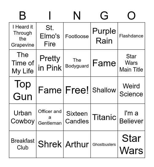 Donkeys Movie Theme Songs Bingo Card
