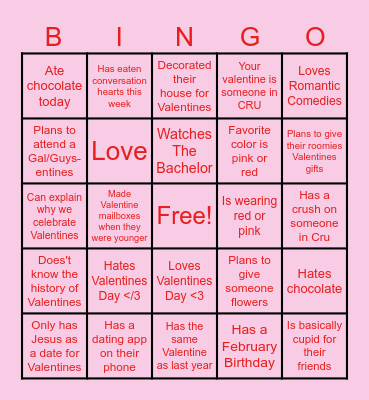 CRU Valentines Bingo <3 Bingo Card