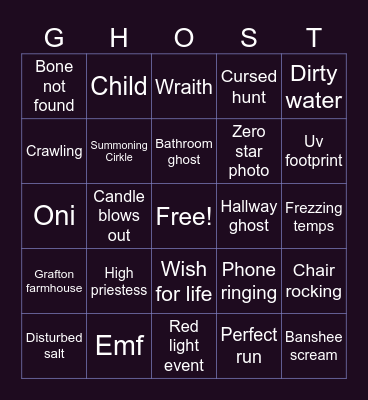 Phasmophobia Bingo Card