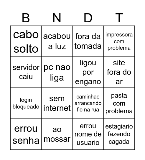 BINGO DA TI Bingo Card