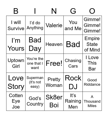 “Sing-A-Long” Bingo Card