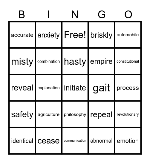 Joseph Bingo Card