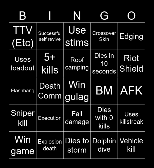 Warzone 2.0 bingo (Credits to: Big Puffer) Bingo Card