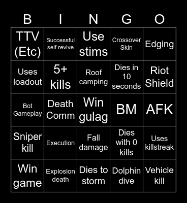 Warzone 2.0 bingo (Credits to: Big Puffer) Bingo Card
