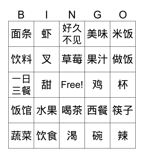 饮食 Bingo Card