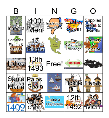 Christopher Columbus Bingo Card