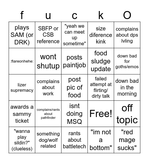 Sammys bingo card Bingo Card
