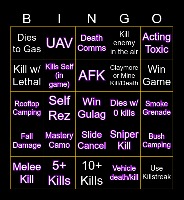JustBidnez's Warzone Bingo Card
