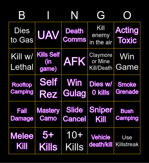 JustBidnez's Warzone Bingo Card