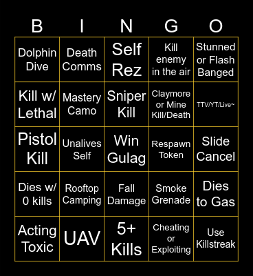 JustBidnez's WARZONE BINGO Card