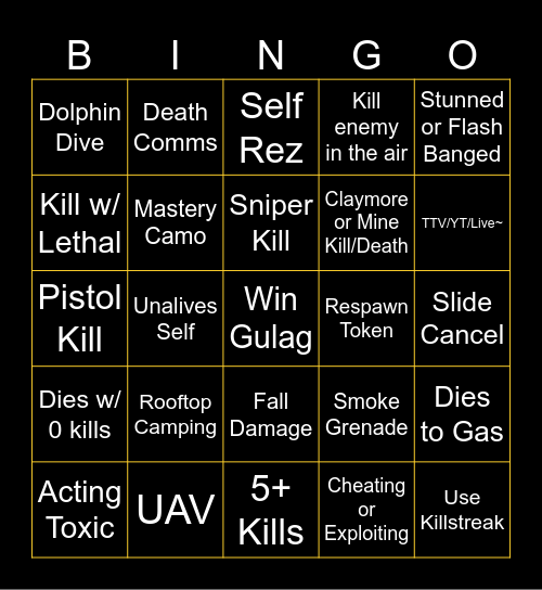 JustBidnez's WARZONE BINGO Card