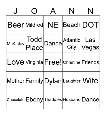 Joann's Birthday Bingo Card
