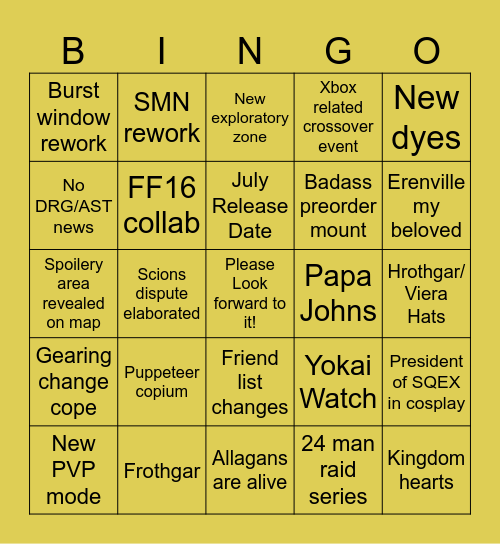 JP FanFest Bingo Card