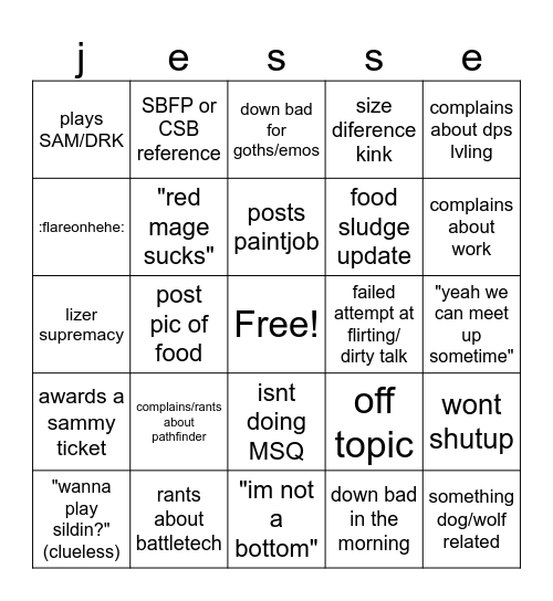 sammy card 2 Bingo Card